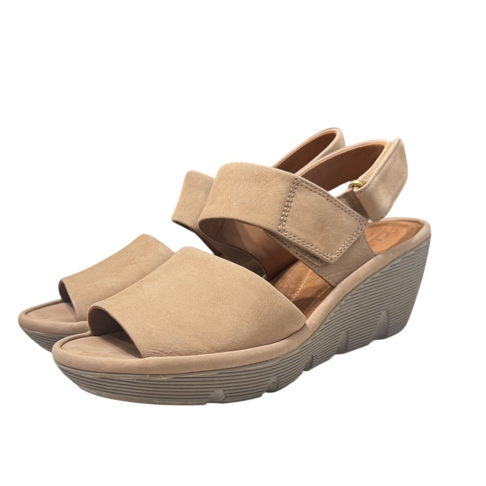 Clarks Tan Suede Wedge Sandals